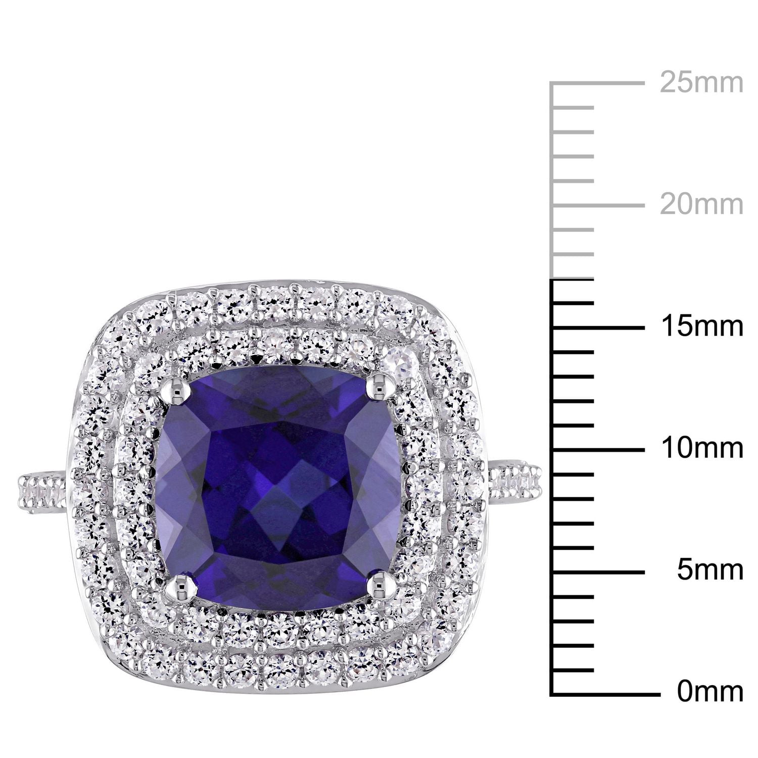 Tangelo 7-1/10 Carat T.G.W. Created Blue And White Sapphire Sterling Silver Double HALO Ring