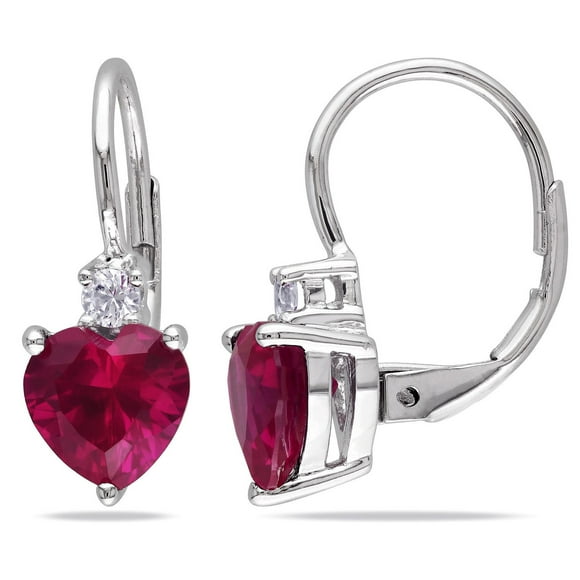 Tangelo 3-3/8 Carat T.G.W. Created Ruby And White Sapphire Sterling Silver Heart Earrings
