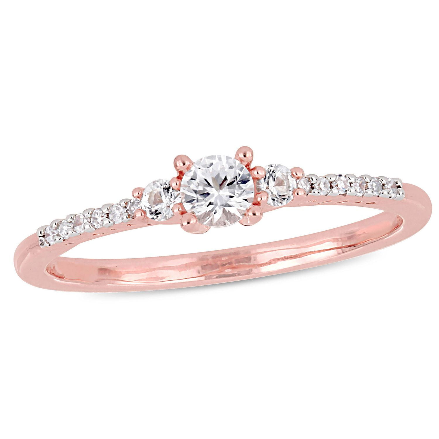 Miabella 1/3 Carat T.G.W. Created White Sapphire And Diamond-Accent Rose-Plated Sterling Silver Promise Ring