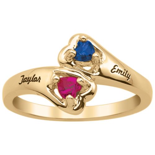 14 K Gold Engraveable Couples Ring with Genuine Stones