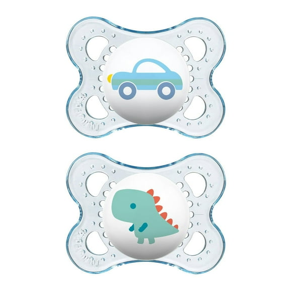 Suces de la collection MAM Clear (emballage de deux, 1 boîtier de stérilisation), suce MAM 0 à 6 mois, suce pour bébé garçon, meilleure suce pour les bébés allaités
