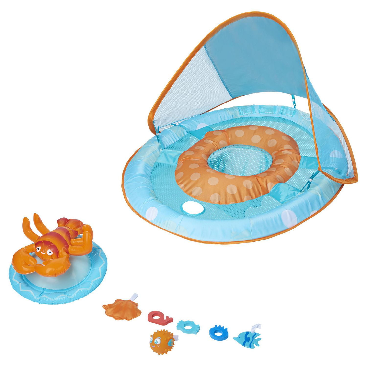 SwimWays Baby Spring Float Activity Center With Canopy, Blue/Orange ...