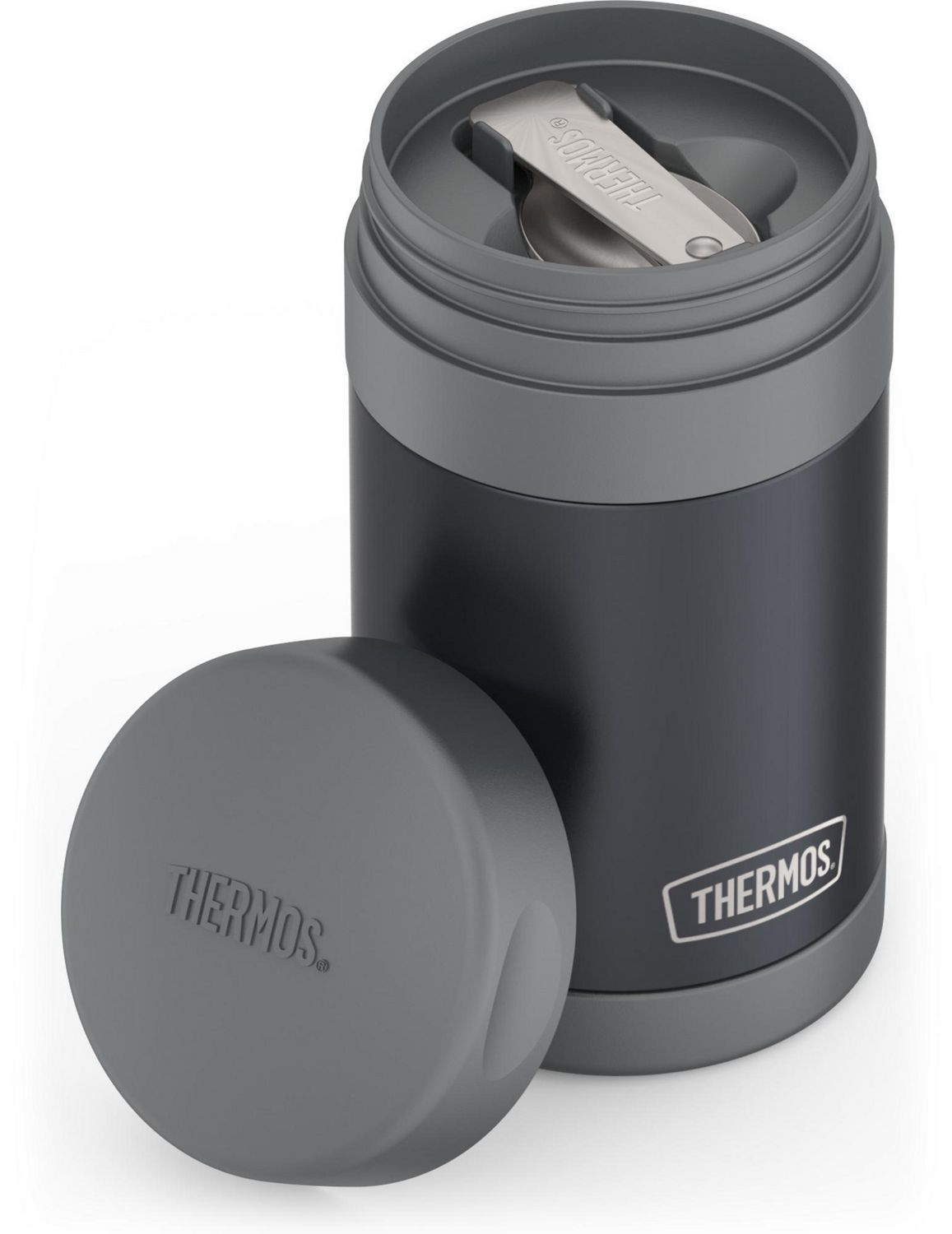 Thermos Vacuum Insulated 16 OZ Food Jar with Spoon, Grey, 16 Oz