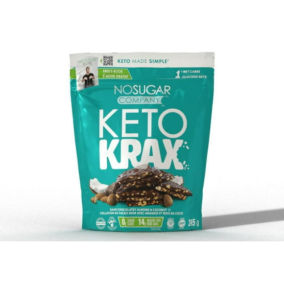 No Sugar Keto Krax collation au cacao noir avec amandes et noix de coco