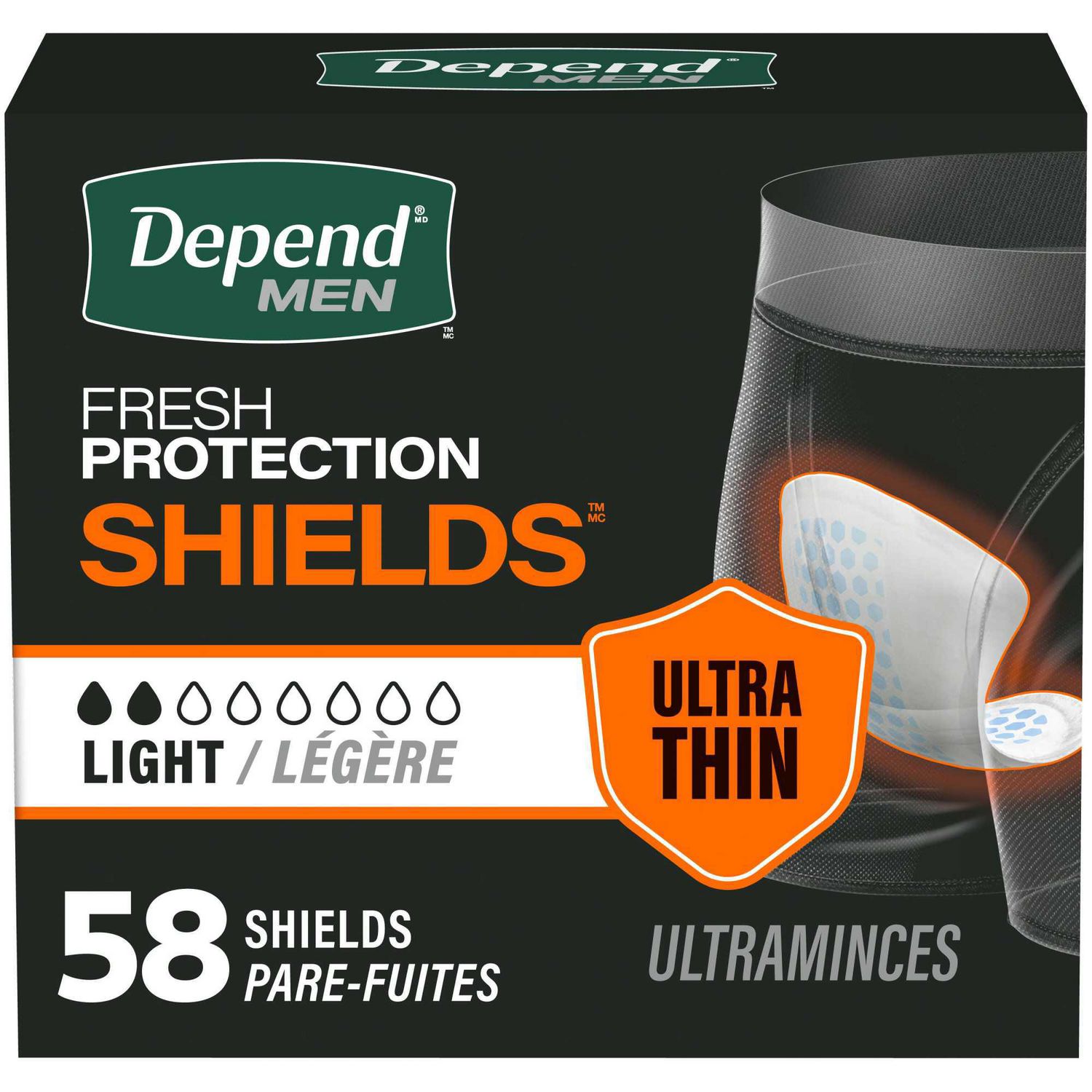 Depend Incontinence Shields, Pads for Men, Light Absorbency, 58 Count