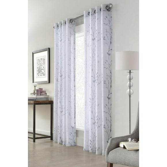 Loft Living Petra, panneau de rideau à oeillets en faux lin sem-transparent imprimé 52" x 84", blanc