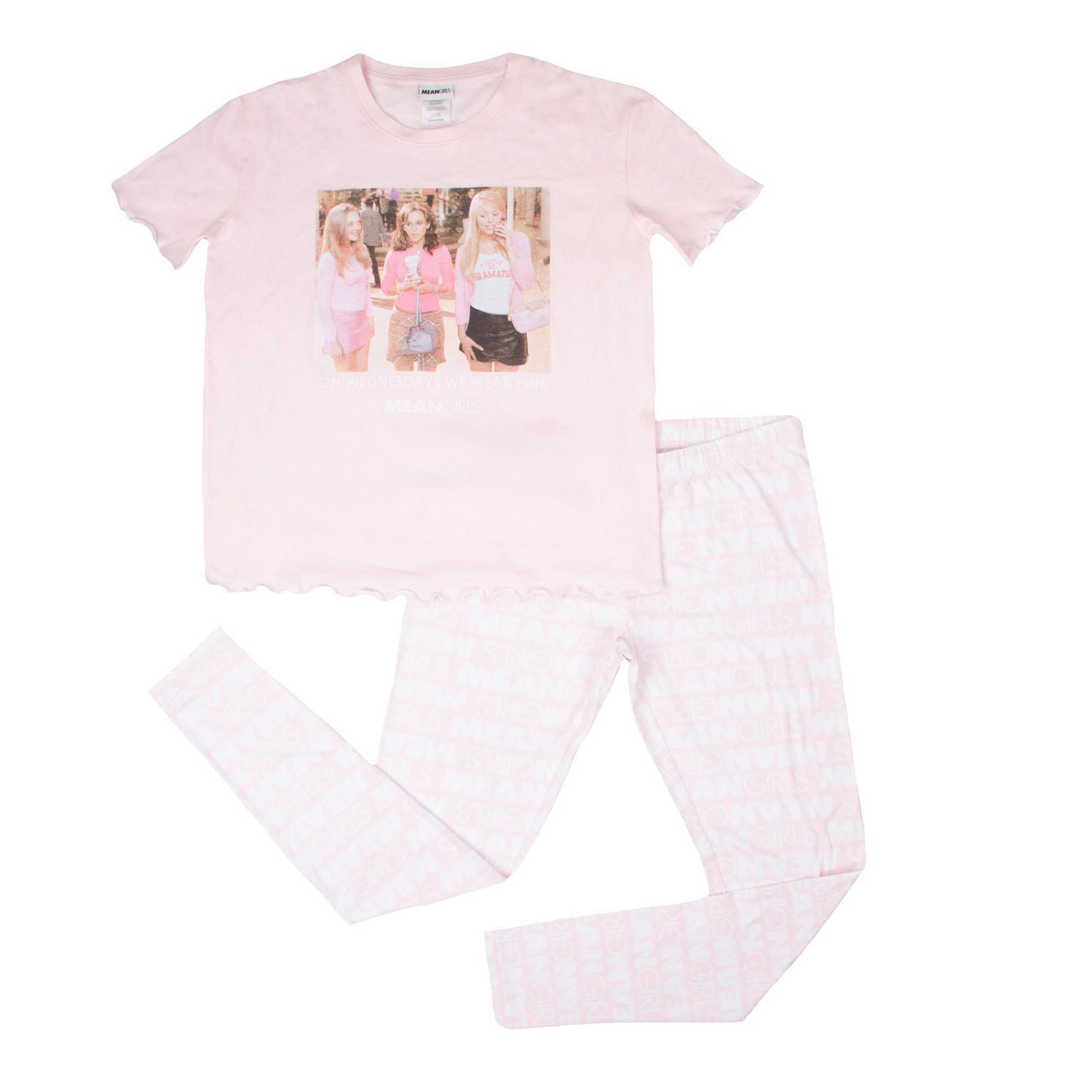 Victoria's Secret Pink SS Tee Shirt + Leggings Set Satin Green Gold Foil L  XL 