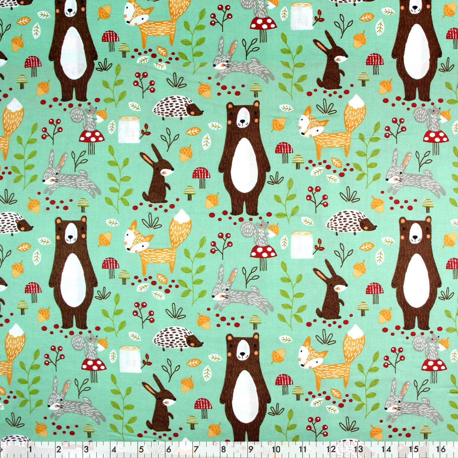 Fabric Creations Mint Forest Animals Cotton Fabric by the Metre ...