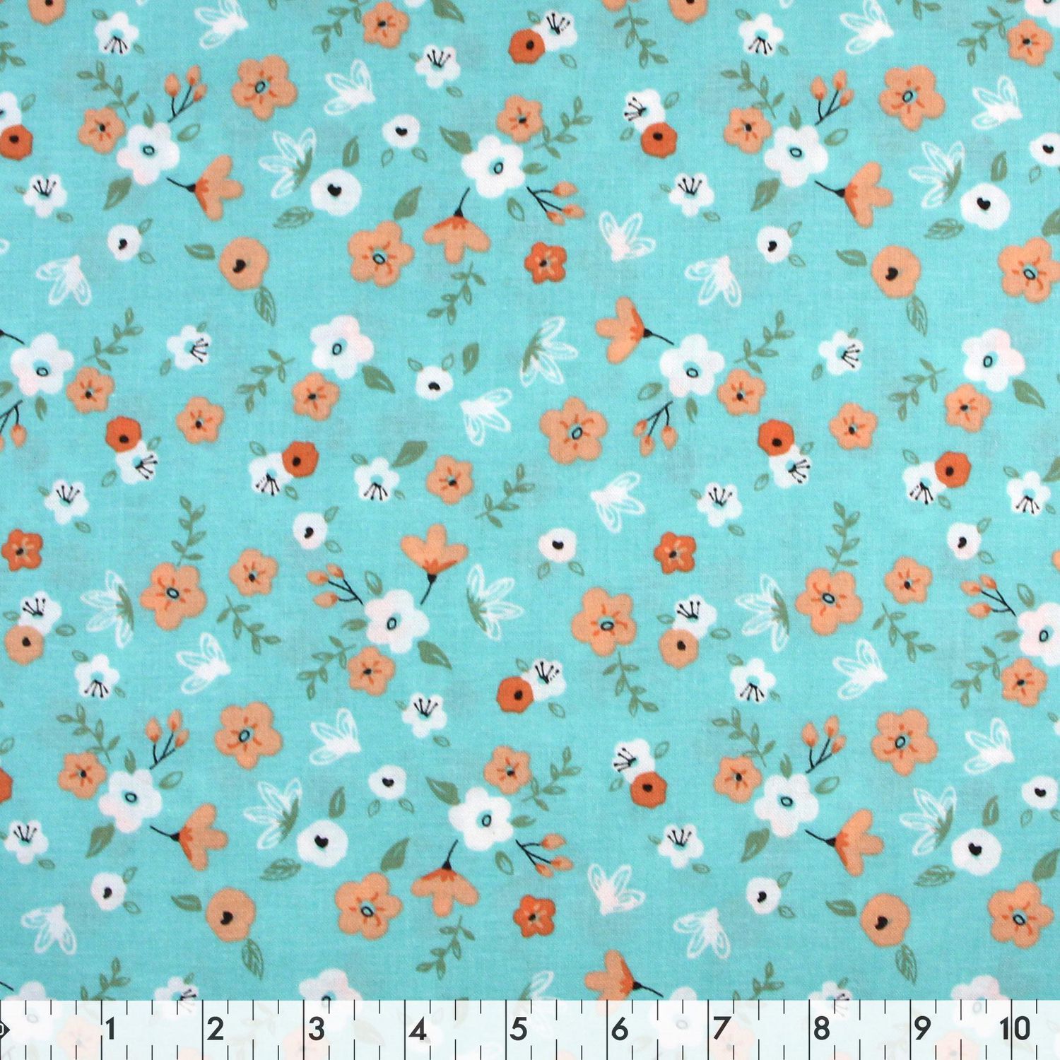 Fabric Creations Turquoise Flowers Cotton Fabric by the Metre | Walmart ...