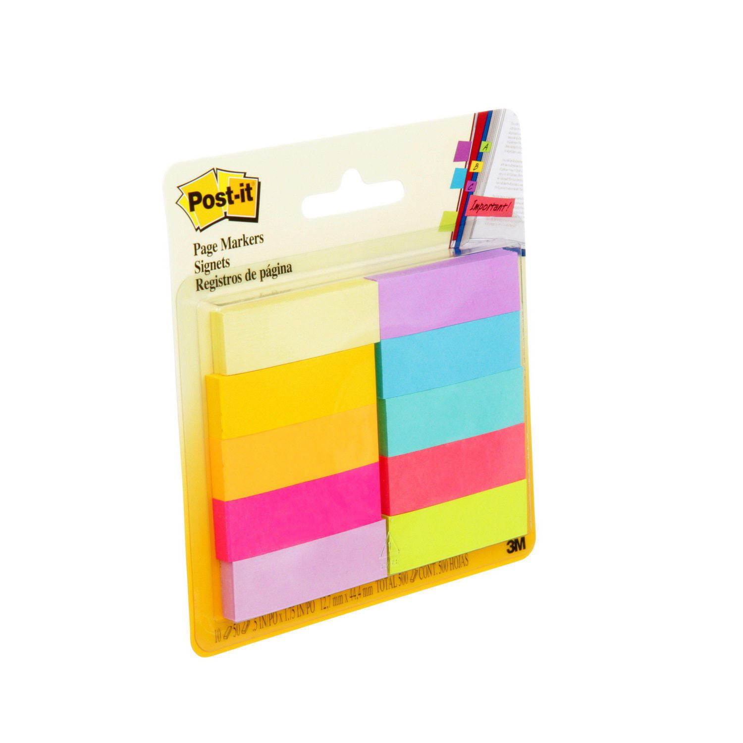 POST IT Postit® Page Markers, Assorted Brights, 1/2 in X 2 in (1.3