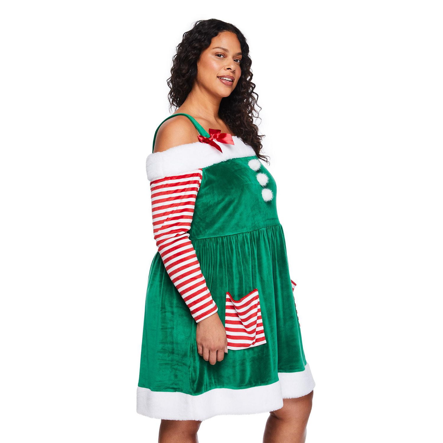 George Women's Plus Candy Cane Elf Dress