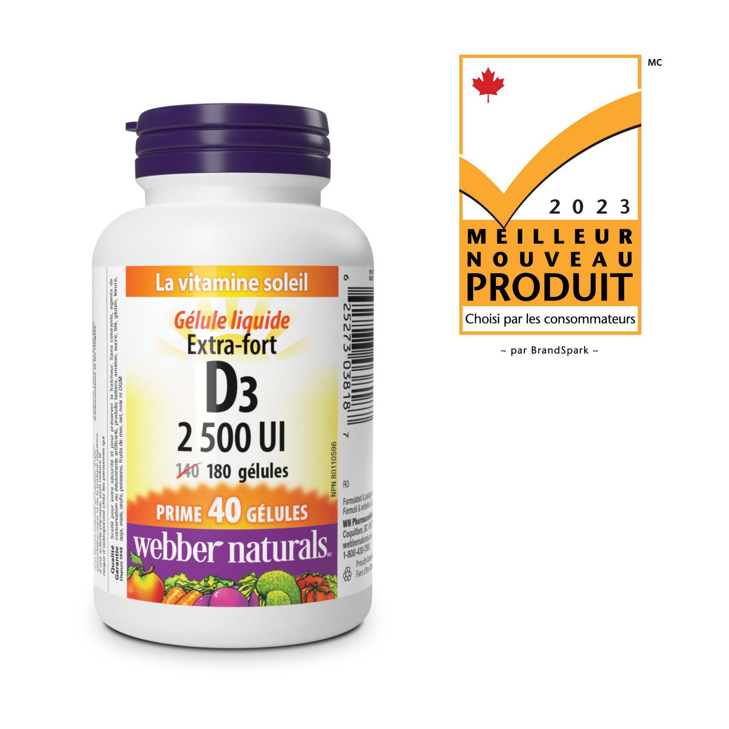 Webber Naturals Vitamin D3 2500IU 180 Softgels, 180 Softgels