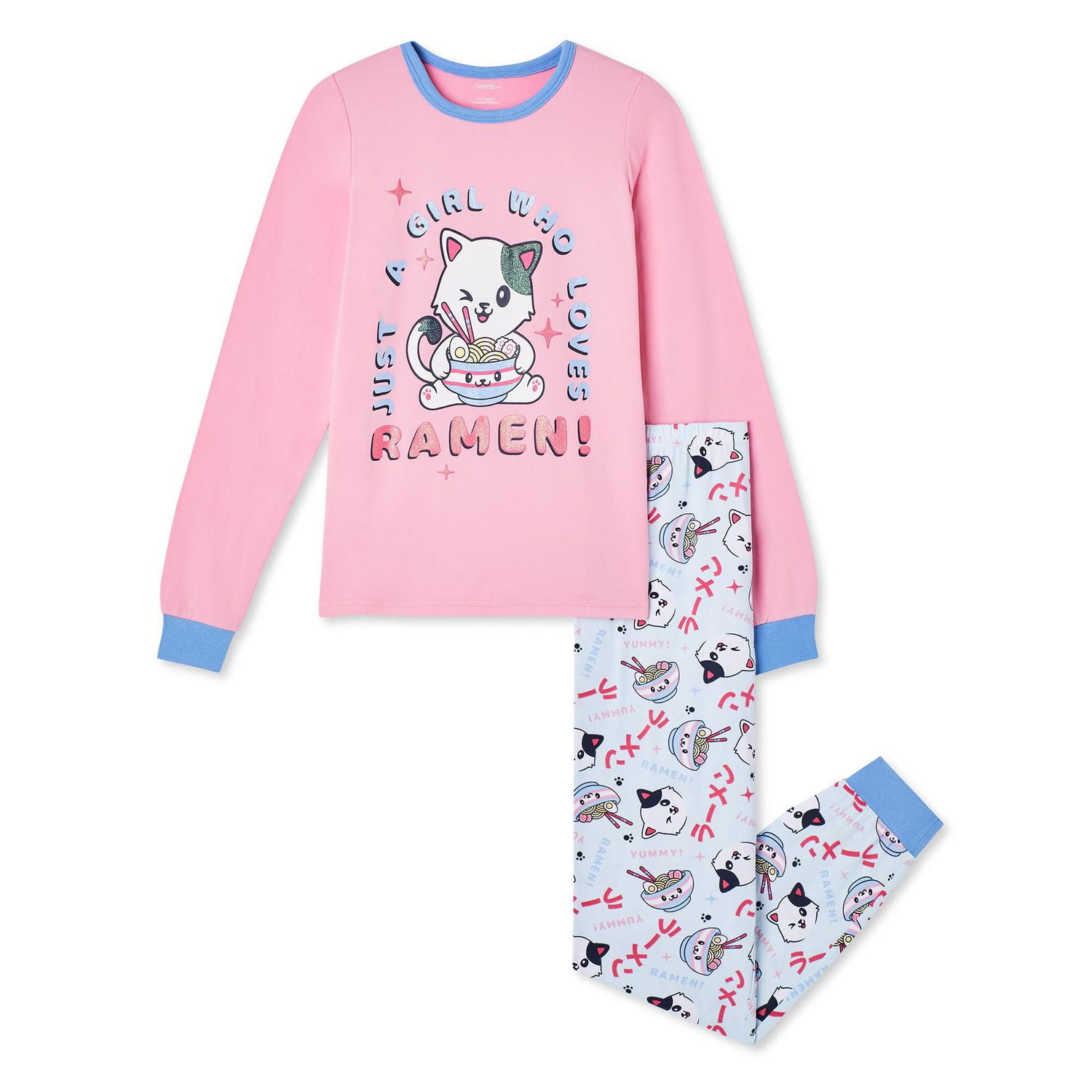 Pyjama 2 pièces avec t-shirt à manches longues et pantalon George pour filles