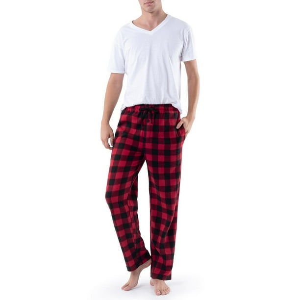 Members Only Men's Fleece Sleep Pant with Two Side Pockets - Multi Colored  Loungewear, Relaxed Fit Pajama Pants for Men, Red Plaid L