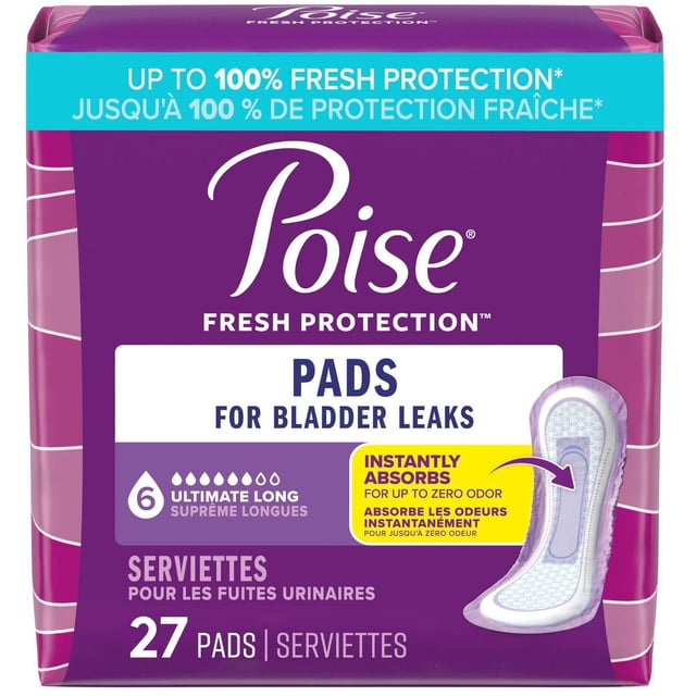Poise Incontinence Pads for Women, 6 Drop Ultimate Absorbency, Regular Length, 33 Count