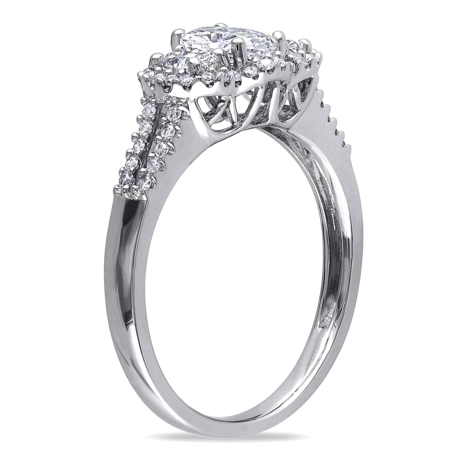 Miabella 1 Carat T.W. Diamond 14K White Gold Oval Halo 3-Stone Engagement Ring
