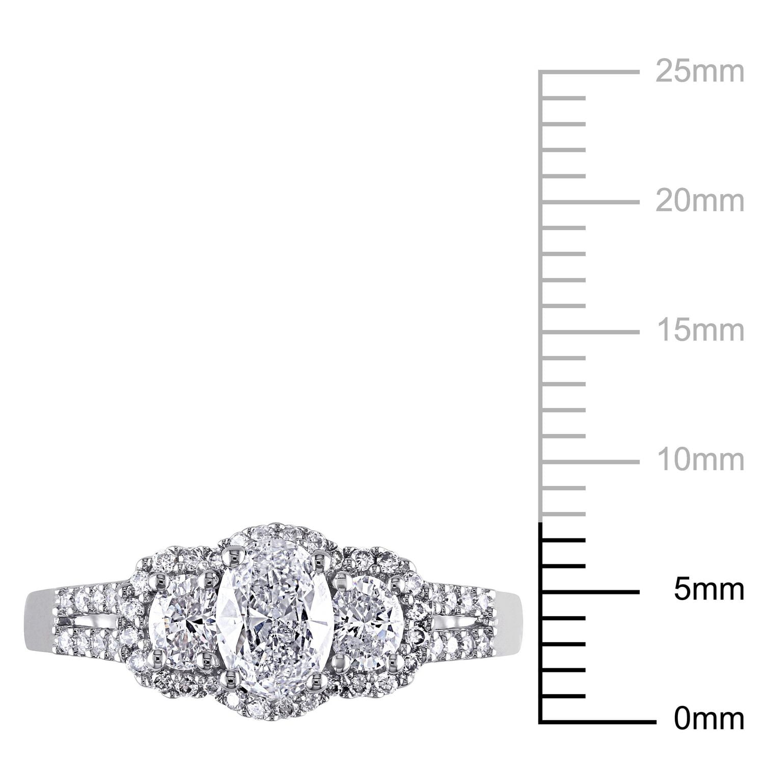 Miabella 1 Carat T.W. Diamond 14K White Gold Oval Halo 3-Stone Engagement Ring