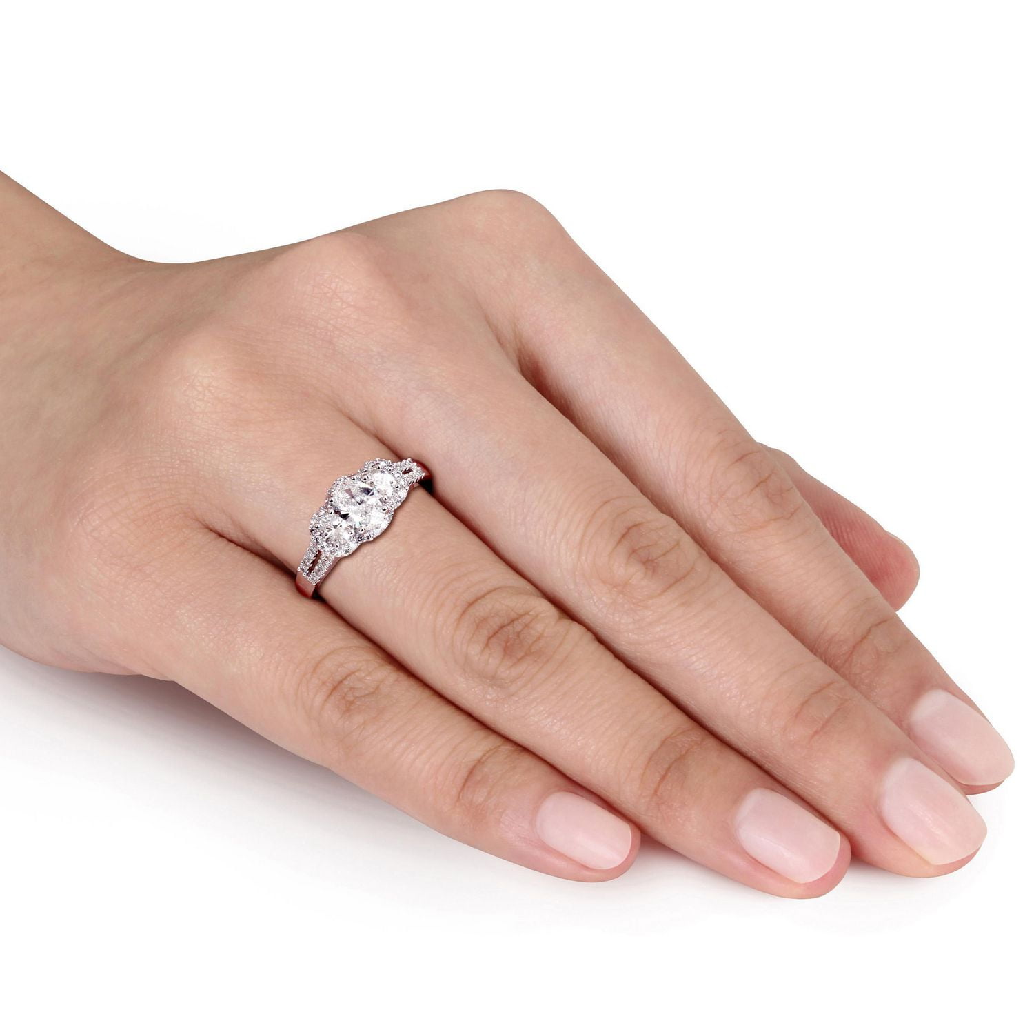 Miabella 1 Carat T.W. Diamond 14K White Gold Oval Halo 3-Stone Engagement Ring