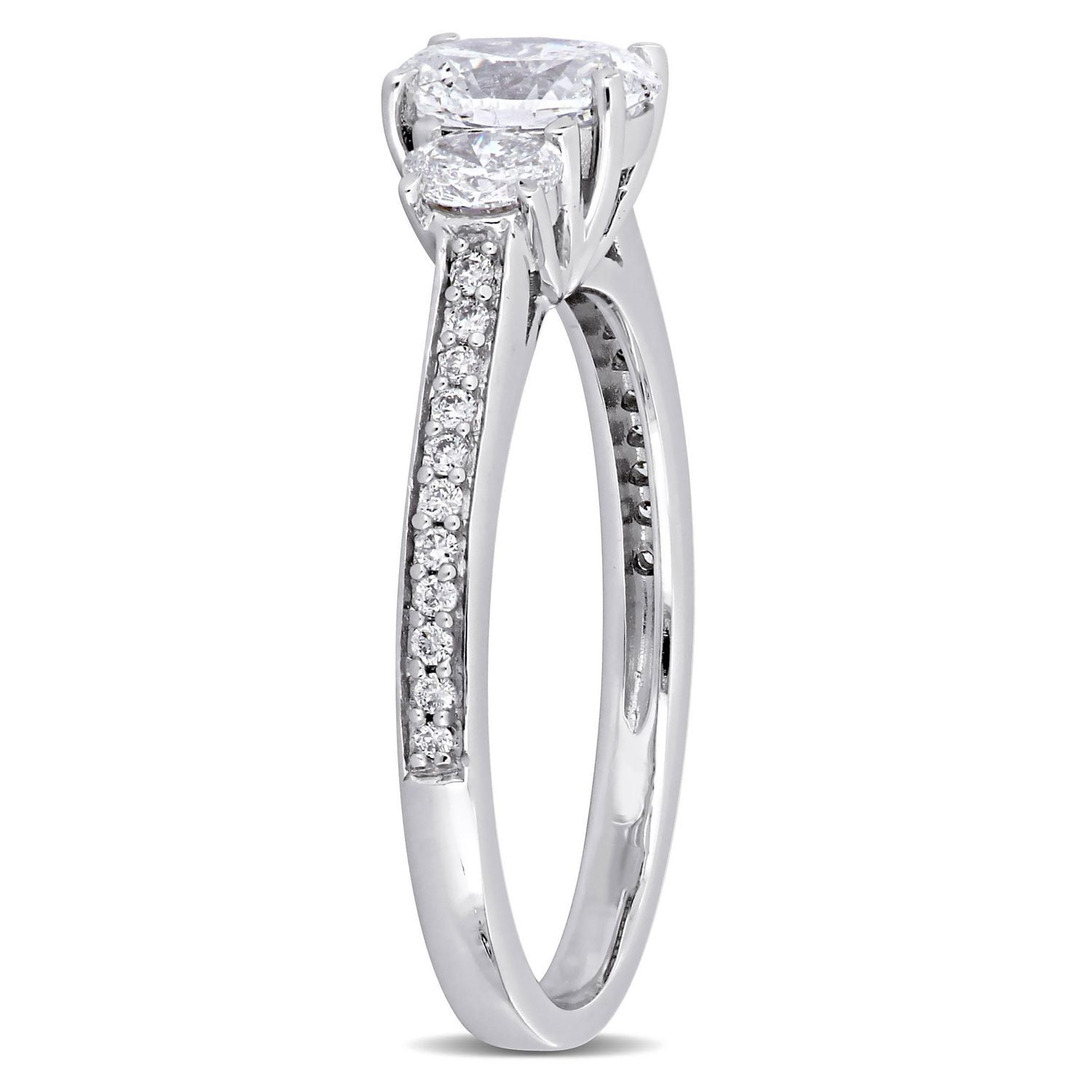 Bague de fiançailles Miabella ovale à trois pierres avec 1 1/10 CT poids total de diamant en or blanc 14K