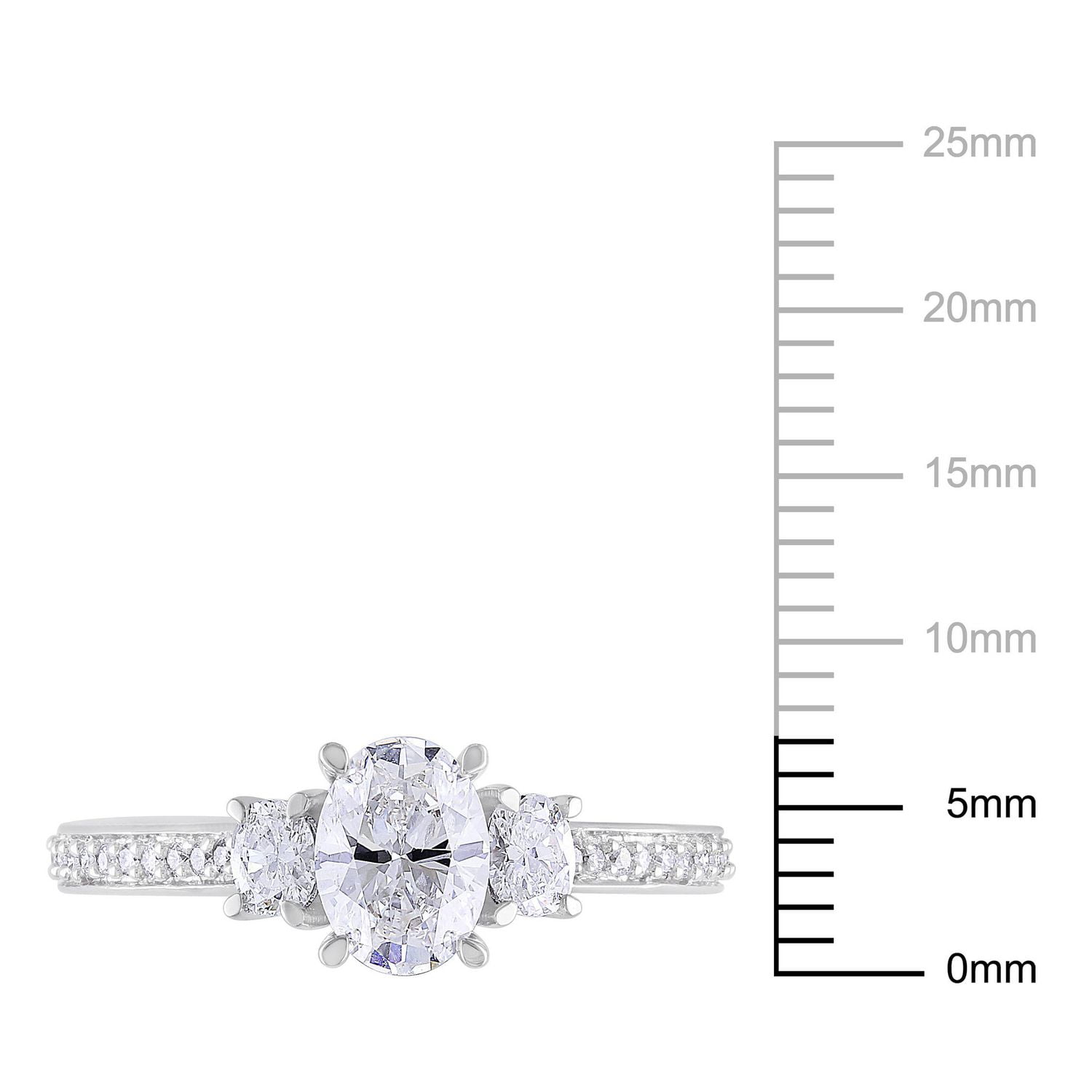 Bague de fiançailles Miabella ovale à trois pierres avec 1 1/10 CT poids total de diamant en or blanc 14K