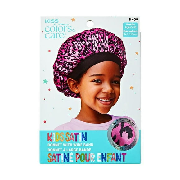 KISS Colors & Care Kids Satin Bonnet - Pink Leopard, Kiss Satin Bonnet