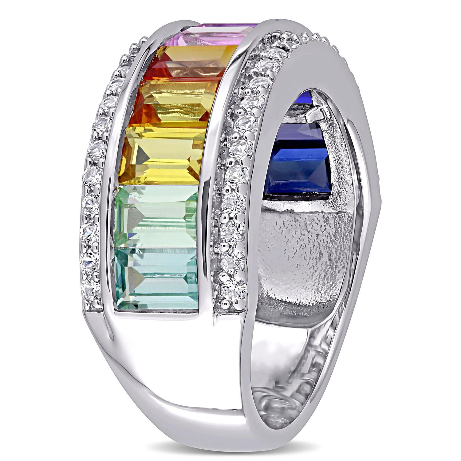 Bague Miabella avec 3 7/8 CT PBT de multi couleur saphir synthétique en argent sterling