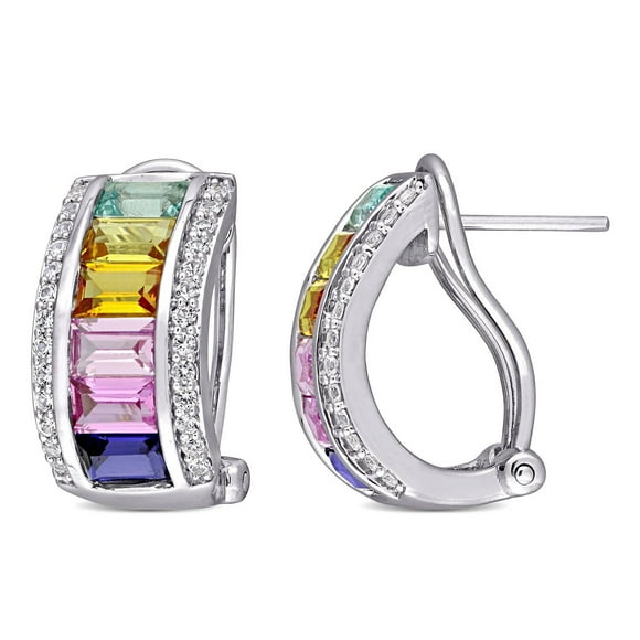 Boucles d’oreilles à tige Miabella avec 4 1/4 CT PBT de multi couleur saphir synthétique en argent sterling