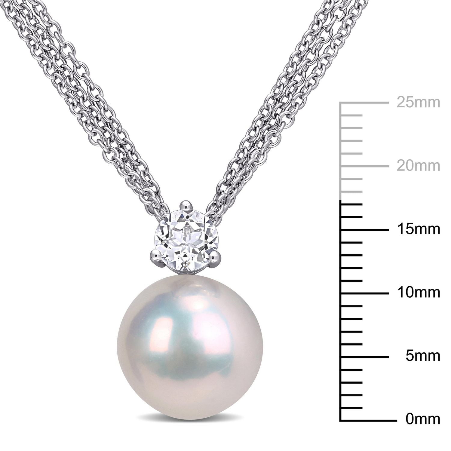 Pendentif Miabella avec 3/5 CT PBT de topaze blanche et perles culture 11-12mm en argent sterling, 18po