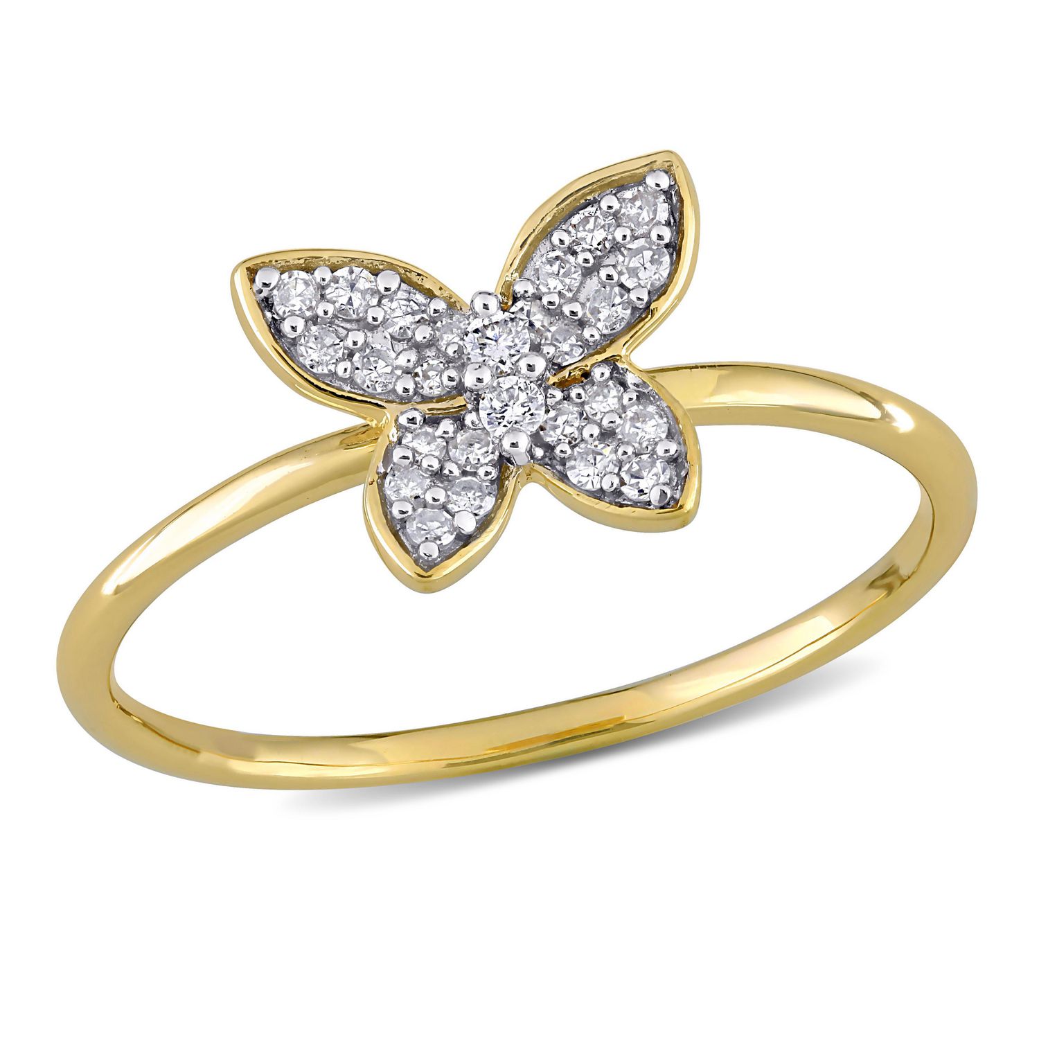 Miabella 1/8 Carat T.W. Diamond 10K Yellow Gold Floral Butterfly