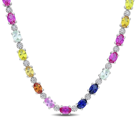 Miabella 24 1/2 Carat T.G.W Multi-Color Created Sapphire Sterling Silver Tennis Necklace, 16"