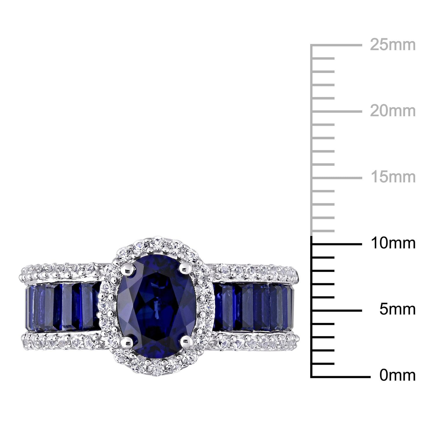Miabella 4 3/4 Carat T.G.W Created Blue and White Sapphire Sterling Silver Oval Halo Ring