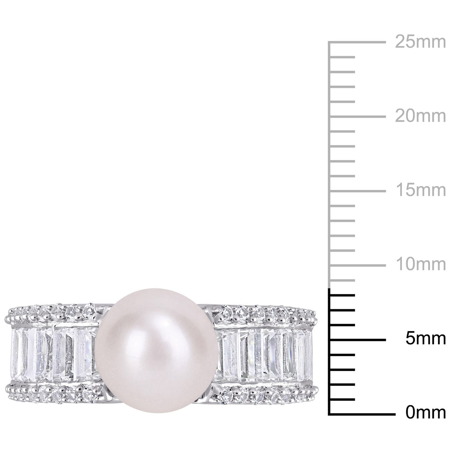 Bague Miabella avec 2 2/5 CT PBT de saphir blanc synthétique et perles culture 8-8,5mm en argent sterling