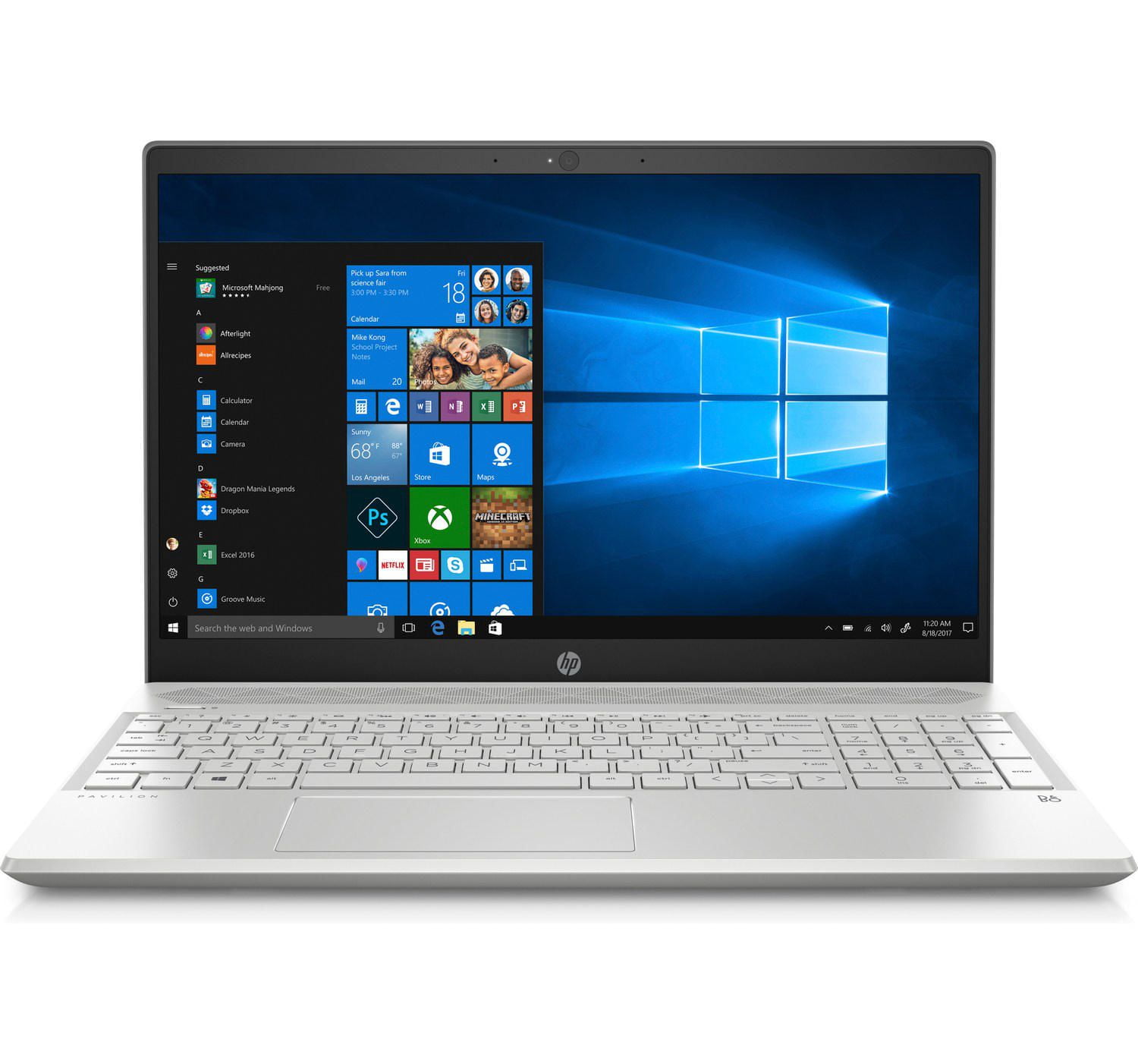 HP 15-cs0009ca Pavilion Laptop, 15.6" Intel Core 5-8250U, 8 GB RAM, 1 Tb HDD, Intel UHD Graphics 620, Windows 10 Home Argent