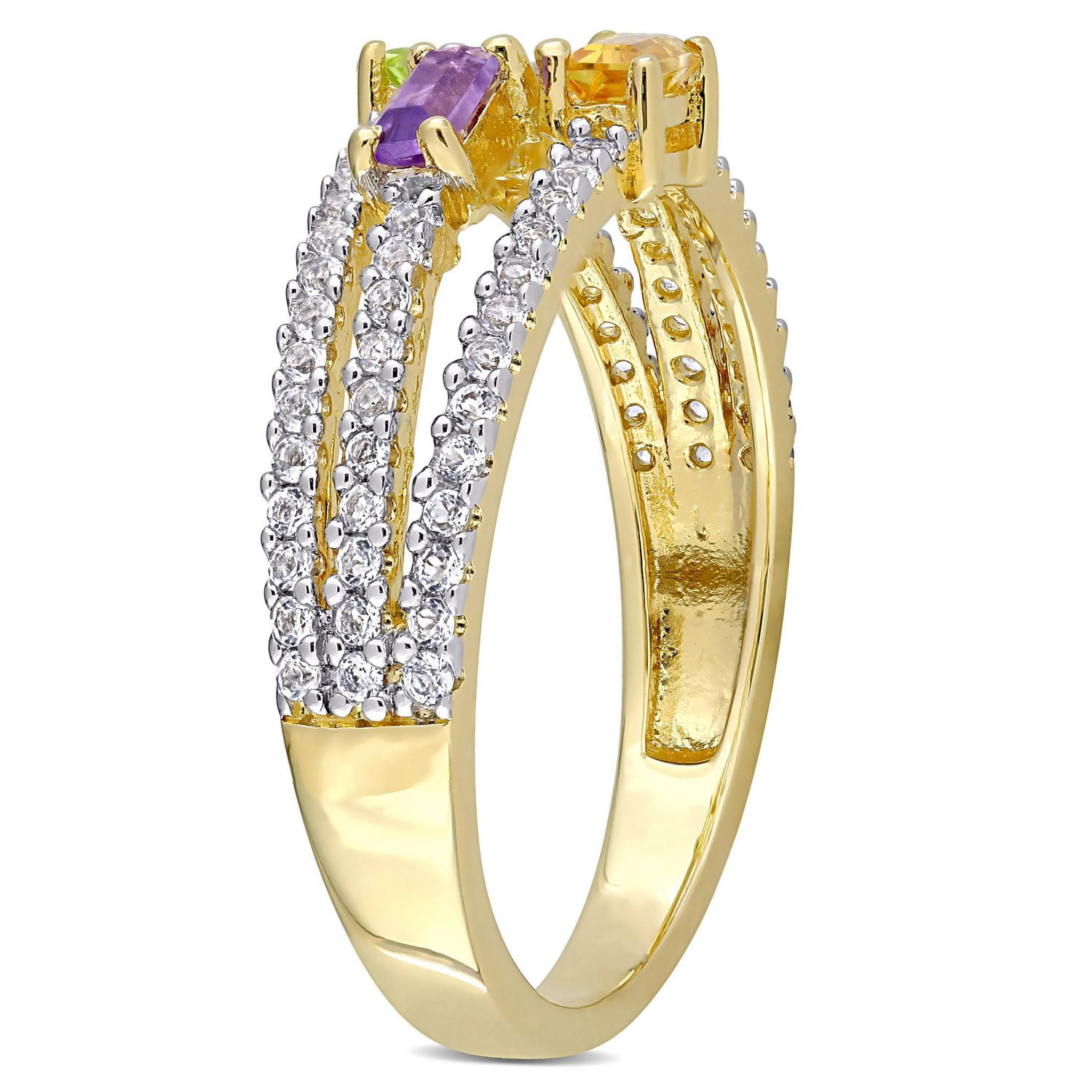 Miabella 5/8 Carat T.G.W Multi-Gemstone Yellow Rhodium-Plated Sterling Silver Ring
