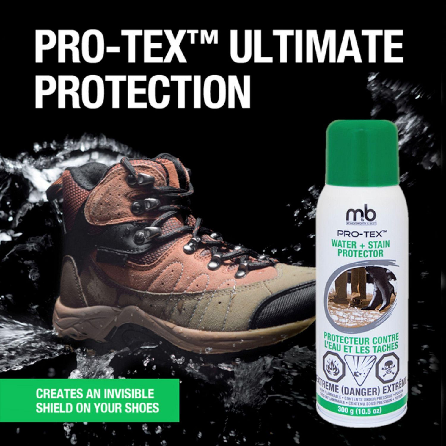 Moneysworth & Best Pro-Tex Water & Stain Shoe Protector 3PK, Protects  Leather, Suede, & Fabric, 300g/10.5oz