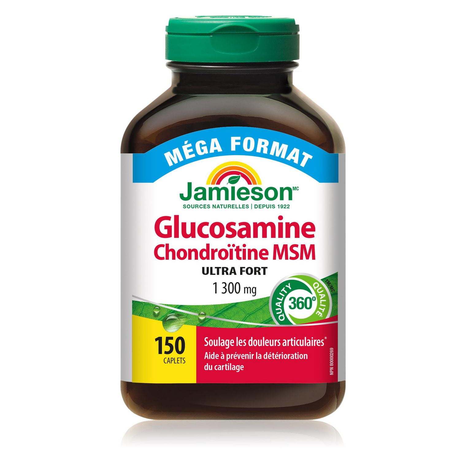Jamieson Ultra Strength Glucosamine Chondroitin MSM 1300 mg, Provides Joint Pain Relief, Osteoarthritis Support, and Cartilage Deterioration Protection. Non-GMO, Gluten-Free, 150 Caplets, Proudly Canadian