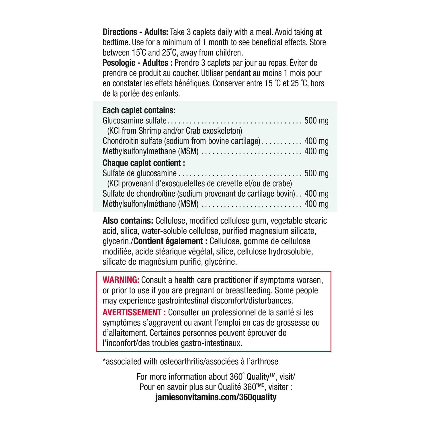 Jamieson Ultra Strength Glucosamine Chondroitin MSM 1300 mg, Provides Joint Pain Relief, Osteoarthritis Support, and Cartilage Deterioration Protection. Non-GMO, Gluten-Free, 150 Caplets, Proudly Canadian