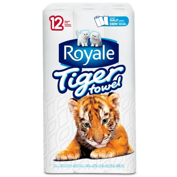 Essuie-tout Tiger Towel de ROYALE(MD) à demi-feuilles pratiques à 2 épaisseurs