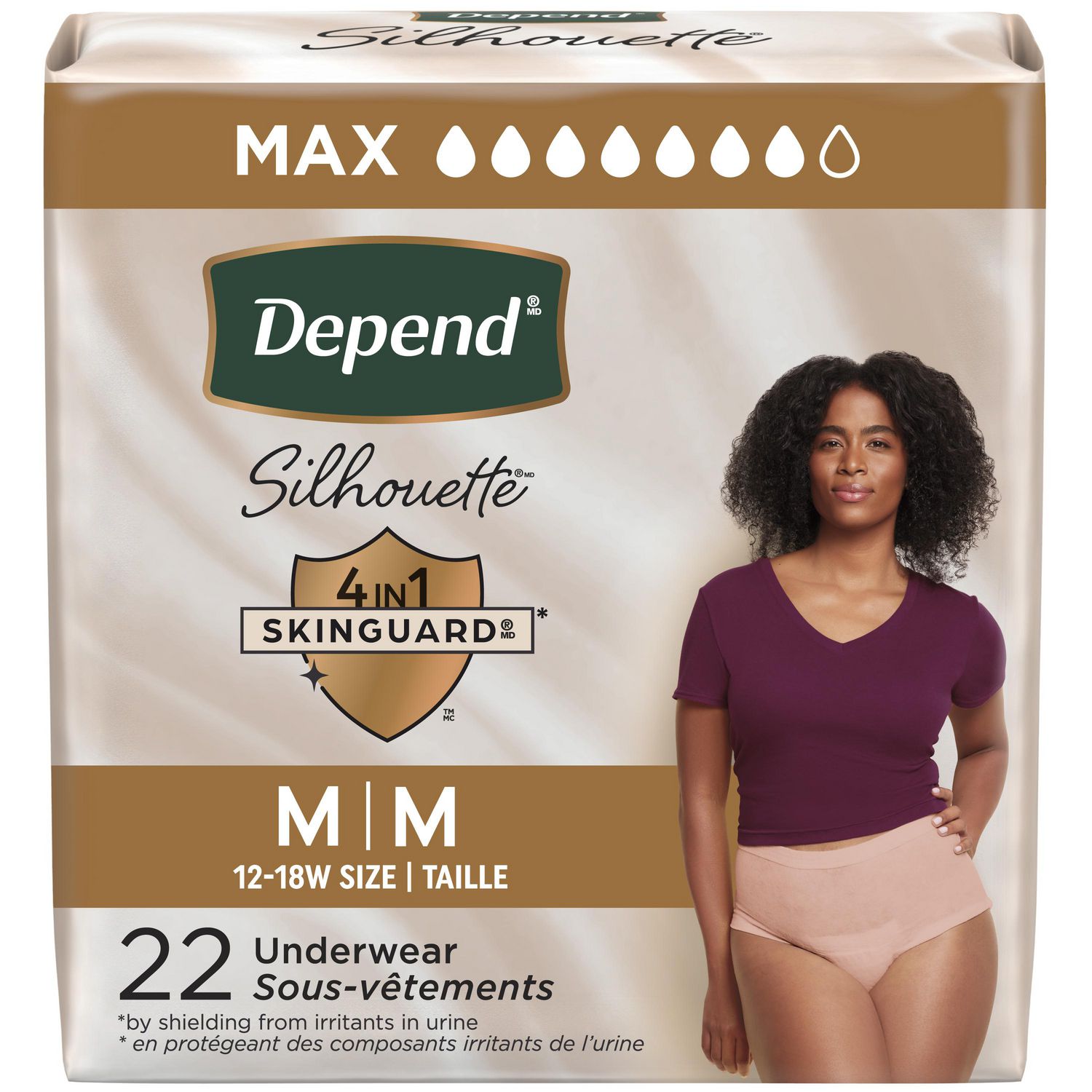Depend Silhouette Adult Incontinence Underwear for Women, Maximum Absorbency, Medium, Pink, 22 Count