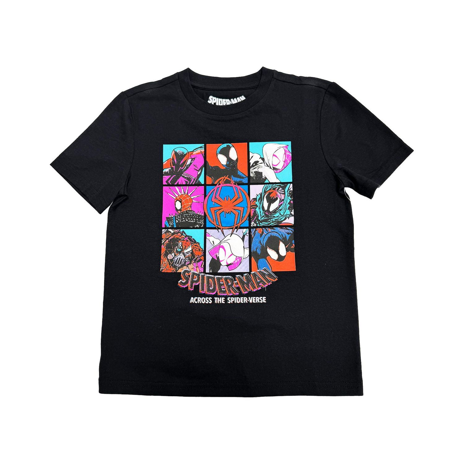 T-shirt à manches courtes avec affiche Spider-Man à travers Spider-verse Tailles: TP-TG