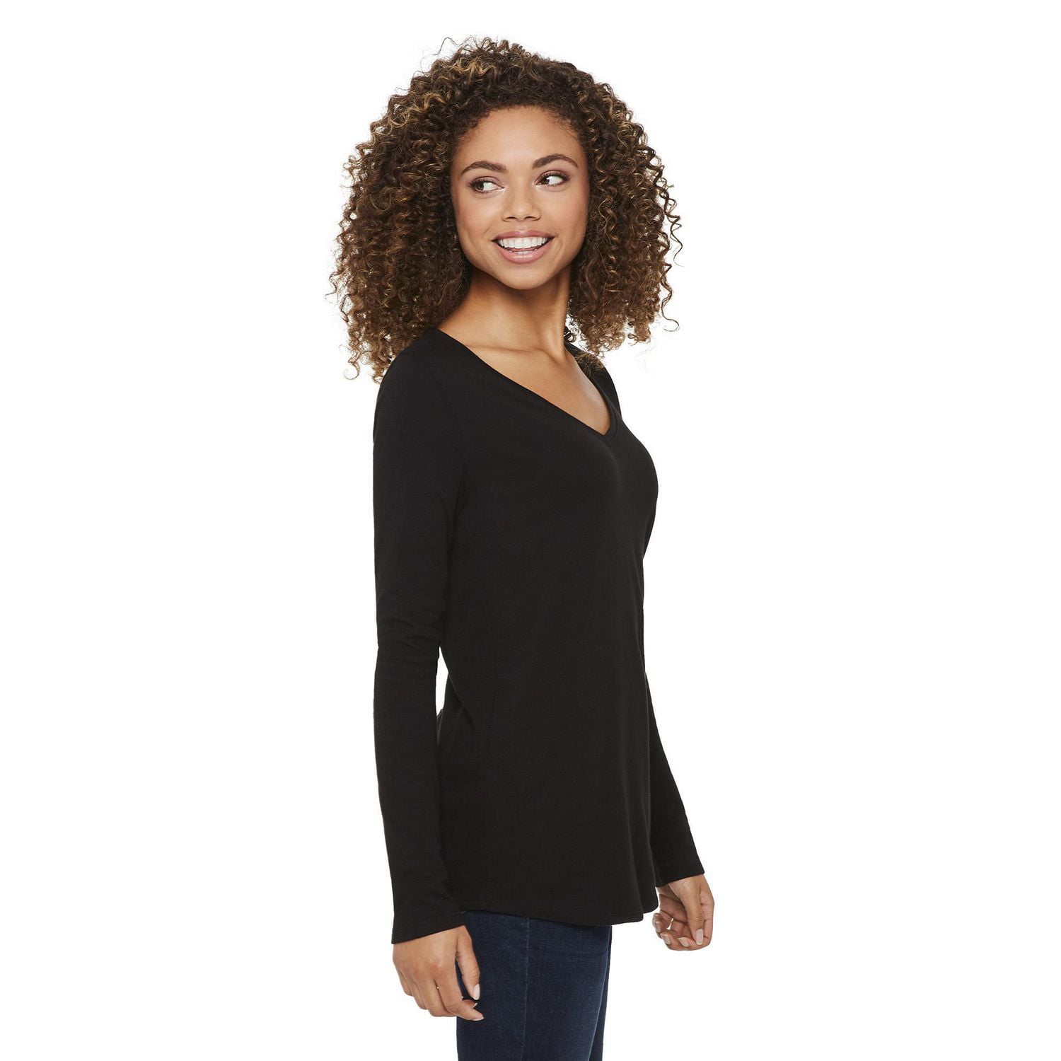womens black v neck long sleeve shirt