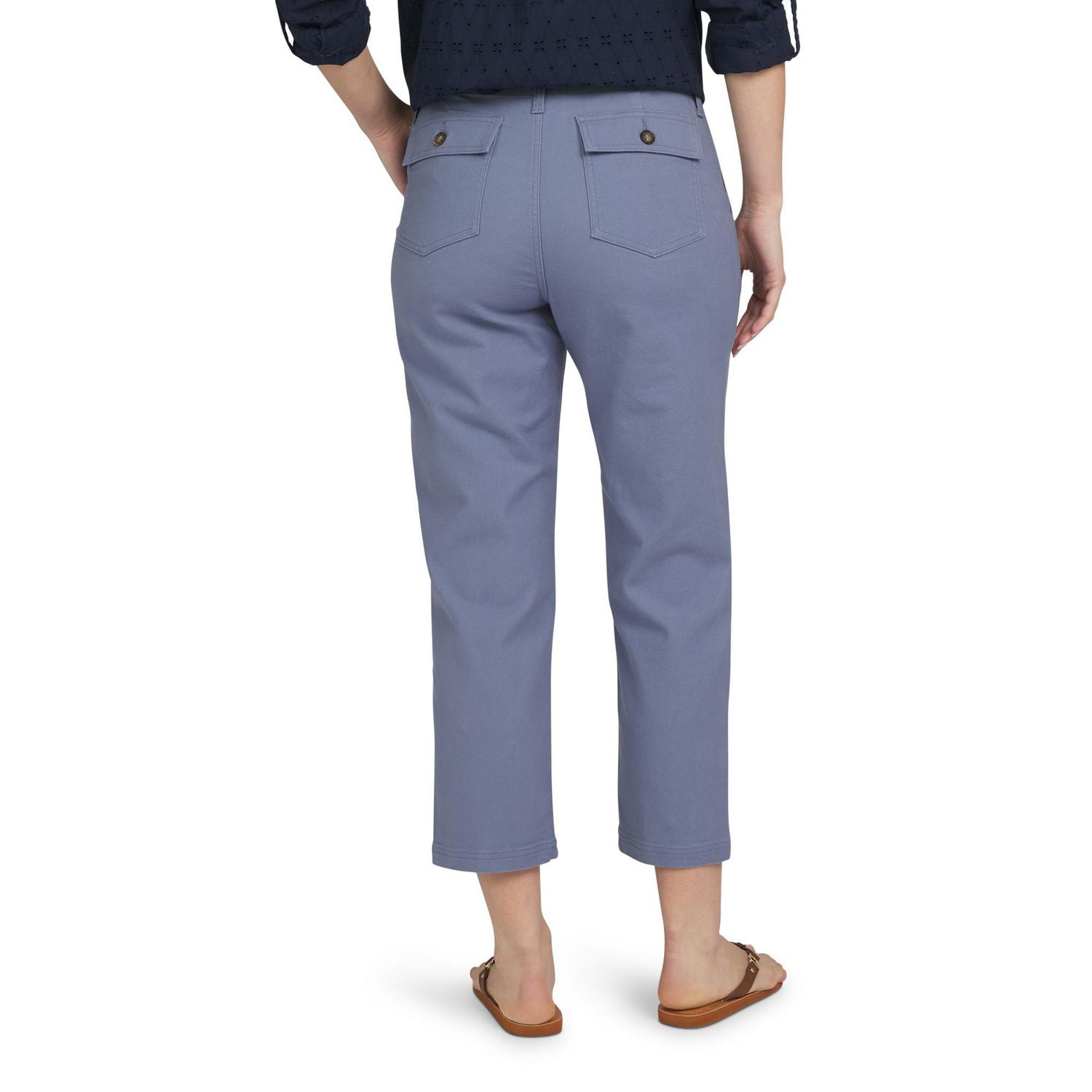 Chaps Women's Mid Rise Straight Leg Stretch Cotton Utility Pants with Pockets