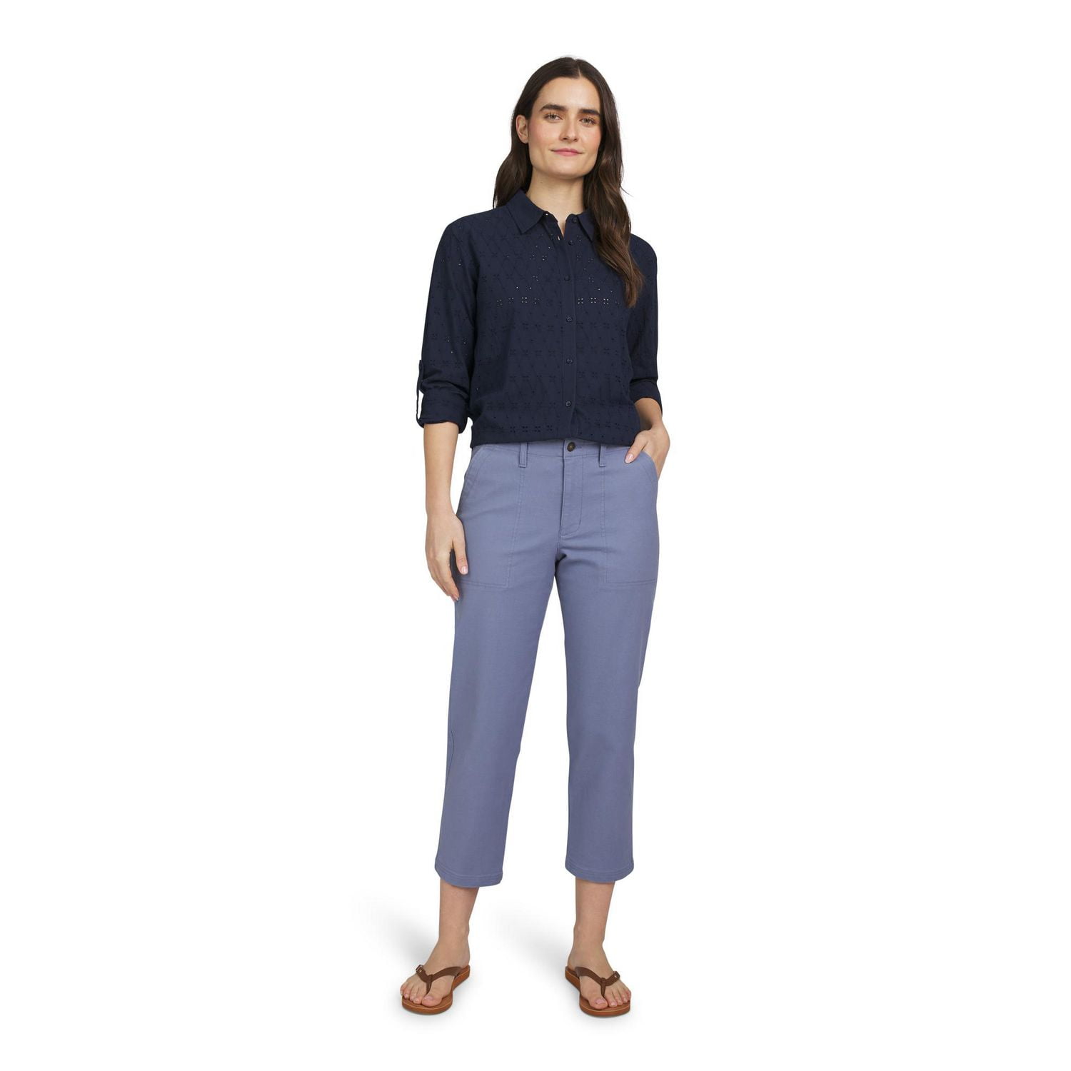 Pantalon utilitaire en coton extensible à jambe droite et à poches pour femmes de Chaps