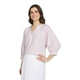 thumbnail image 1 of Chaps Women's Elbow Sleeve Notch Neck Linen Top, 1 of 2