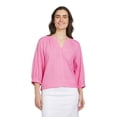 thumbnail image 1 of Chaps Women's Elbow Sleeve Notch Neck Linen Top, 1 of 2