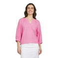 thumbnail image 1 of Chaps Women's Elbow Sleeve Notch Neck Linen Top, 1 of 2