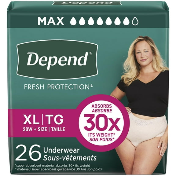 Depend Fresh Protection Adult Incontinence Underwear for Women, Disposable, Blush, L, 28 ct