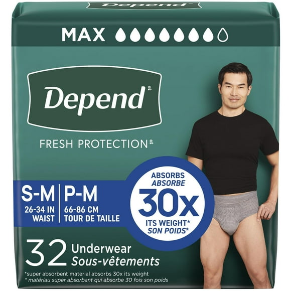 Depend Fresh Protection Adult Incontinence Underwear for Men, Disposable, Maximum, Grey, L