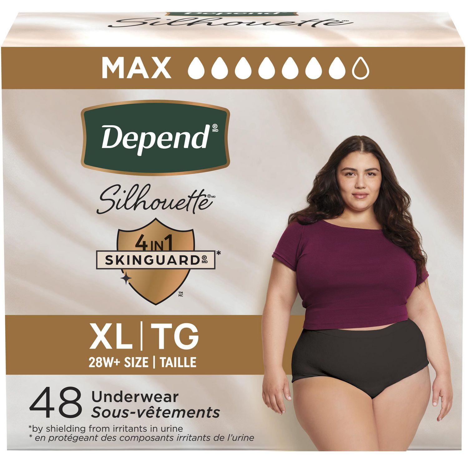 Depend Silhouette Adult Incontinence Underwear for Women, Maximum Absorbency, XL, Black, 48 Count (2 Packs of 24)
