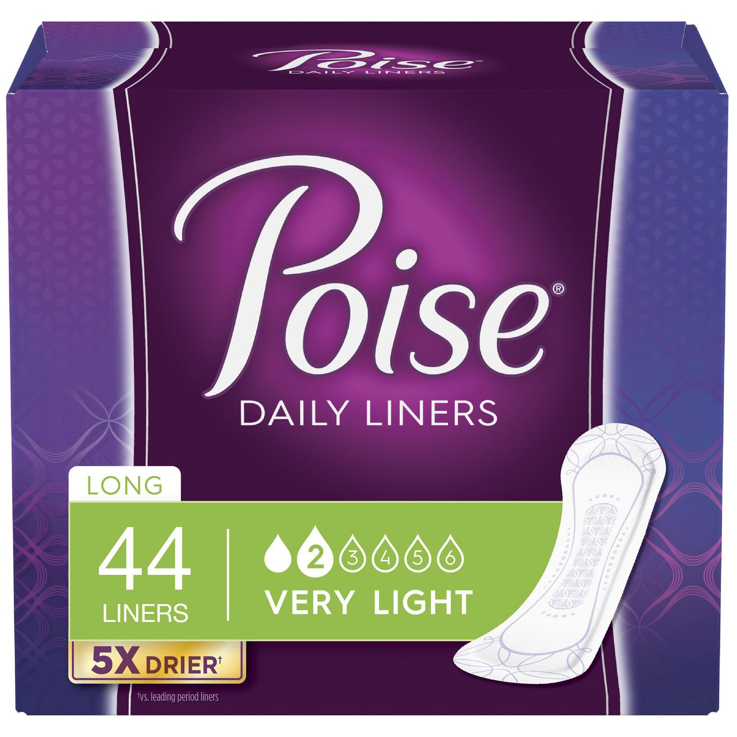 Poise Incontinence Panty Liners, Very Light Absorbency, 44 - 48